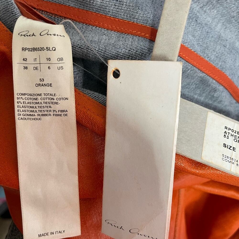 RICK OWENS Athena One Shoulder Coated Denim Bodycon Orange Midi Dress Size 6 - Picture 14 of 16